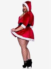 Mrs. Claus Velvet Hooded Dress Faux Fur Trim Red Plus