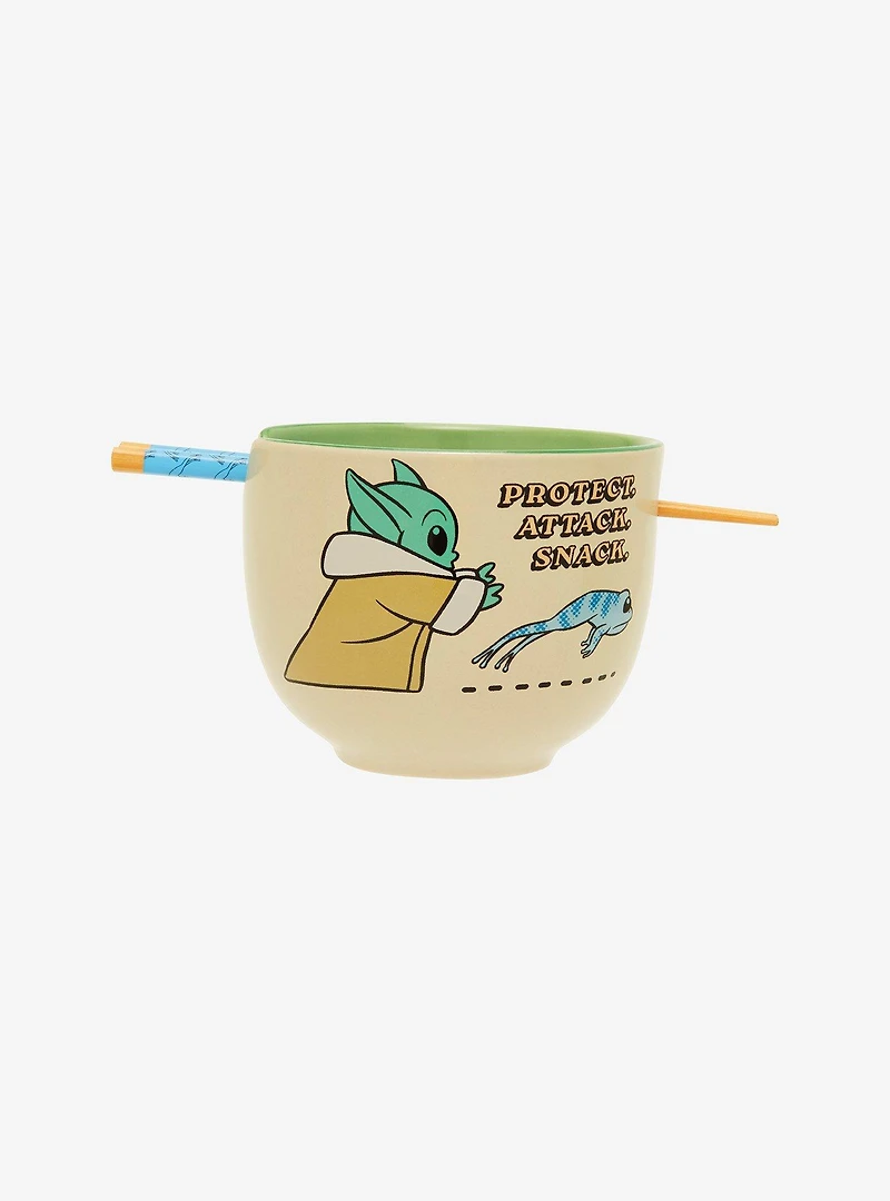 Star Wars The Mandalorian Grogu Protect Attack Snack Ramen Bowl with Chopsticks