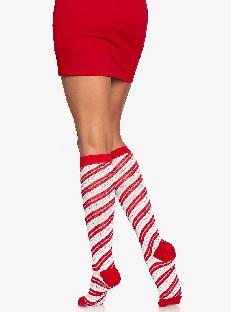 Candy Cane Lurex Knee Socks