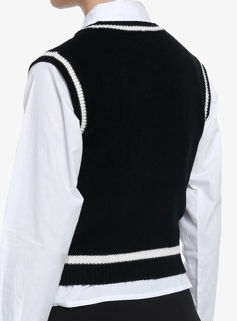 Thorn & Fable Skull Tie Twofer Girls Sweater Vest Shirt