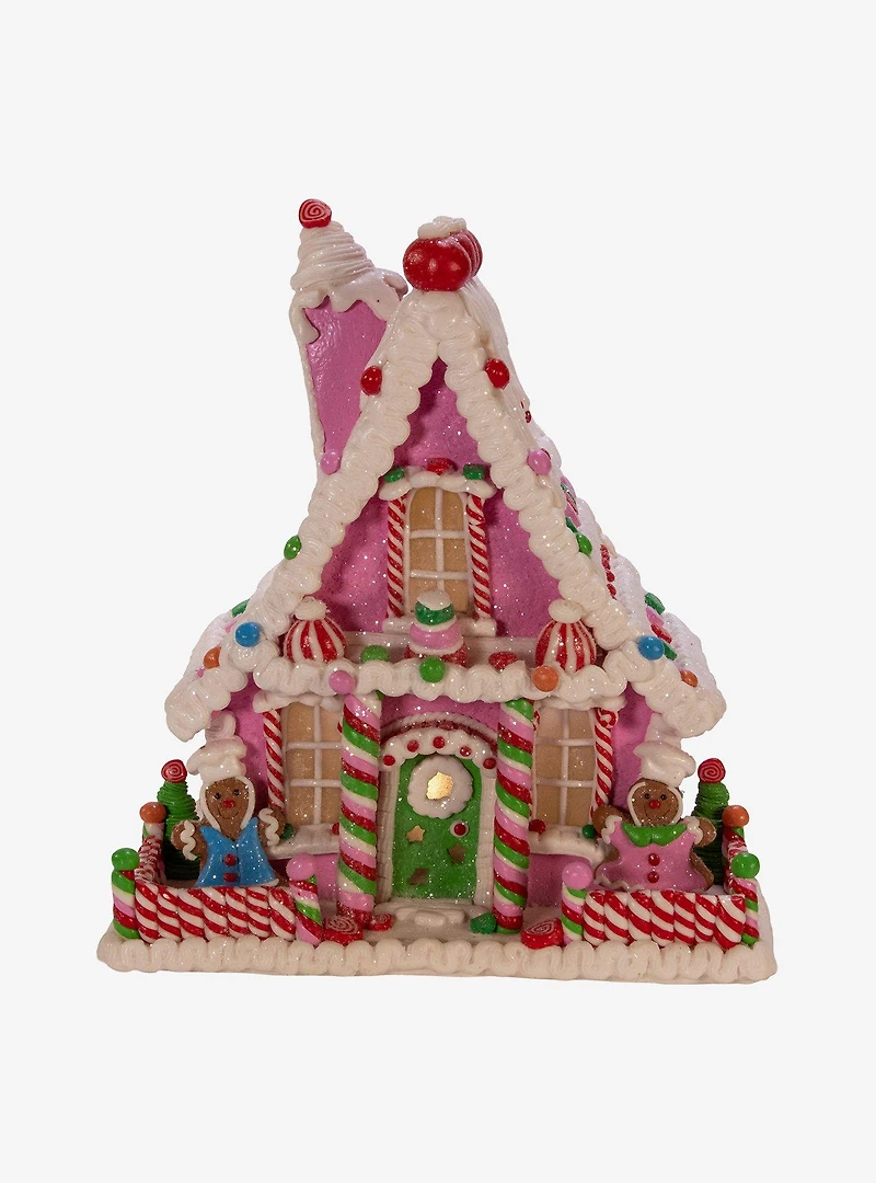 Kurt Adler Pink Candy LED Gingerbread House Figure
