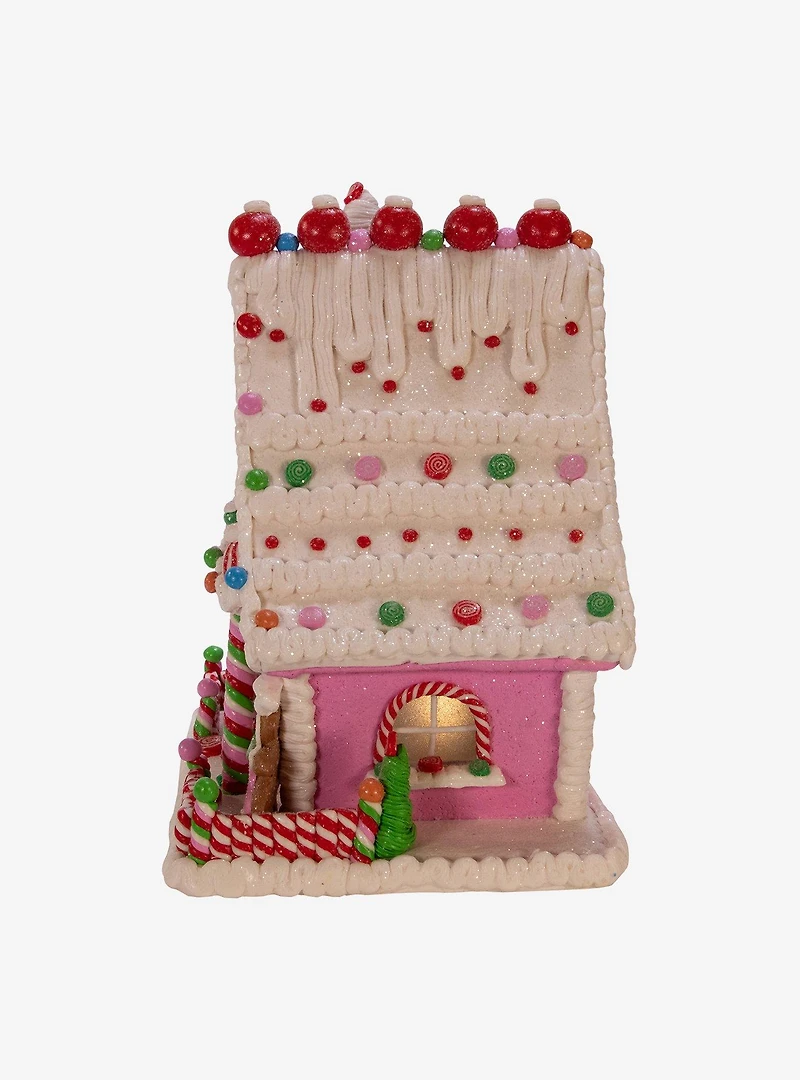 Kurt Adler Pink Candy LED Gingerbread House Figure