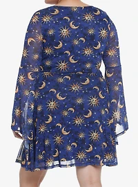 Cosmic Aura Celestial Bell Sleeve Dress Plus Size