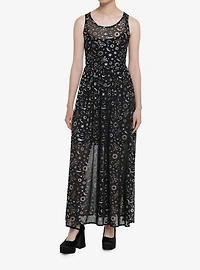 Cosmic Aura Astrology Foil Mesh Maxi Dress