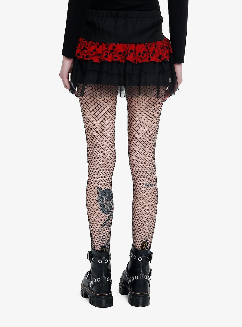Social Collision Red Skull Tulle Mini Skirt