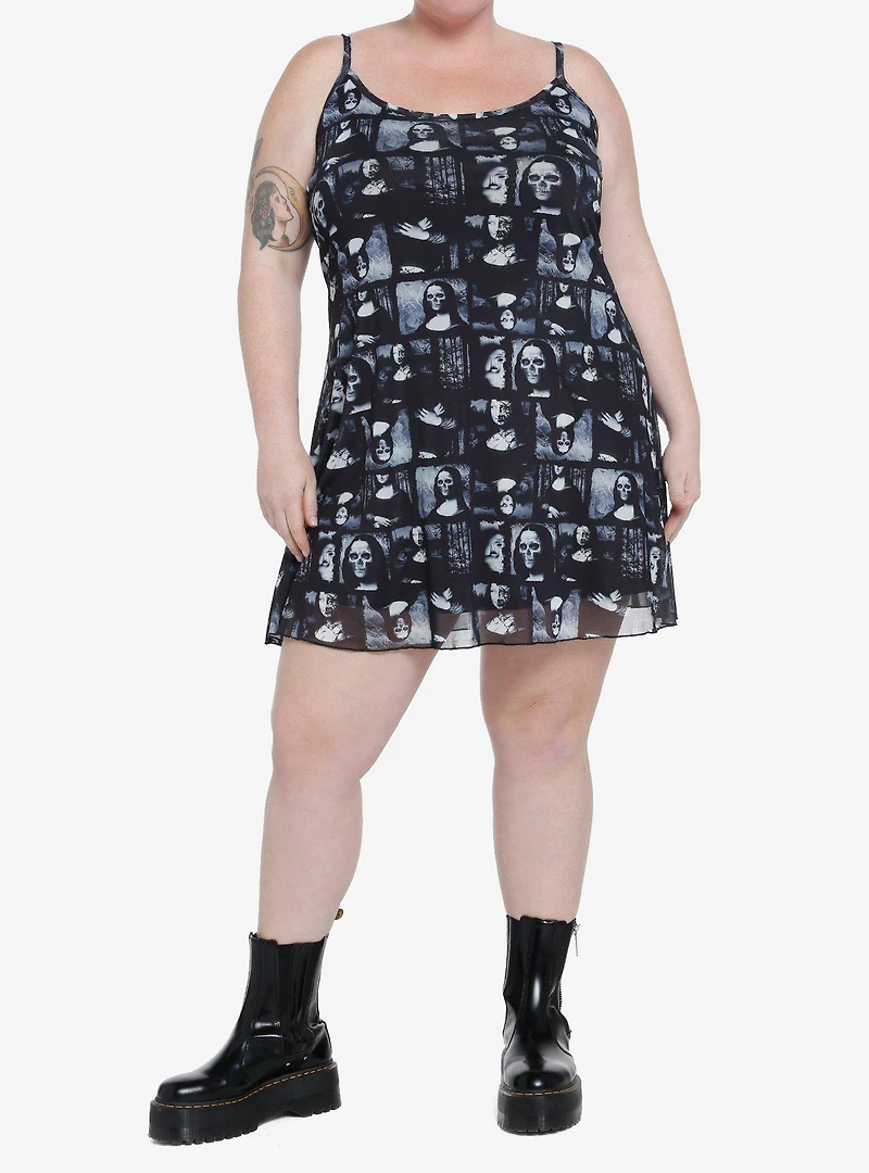 Social Collision Zombie Mona Lisa Mesh Mini Dress Plus Size