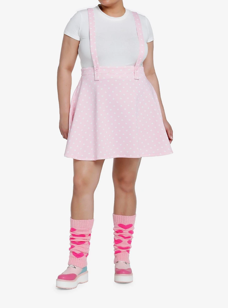 Sweet Society Pink & White Heart Bow Suspender Skirt Plus Size