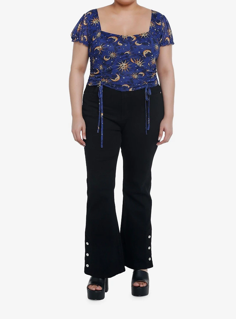 Cosmic Aura Sun & Moon Ruched Girls Crop Top Plus Size