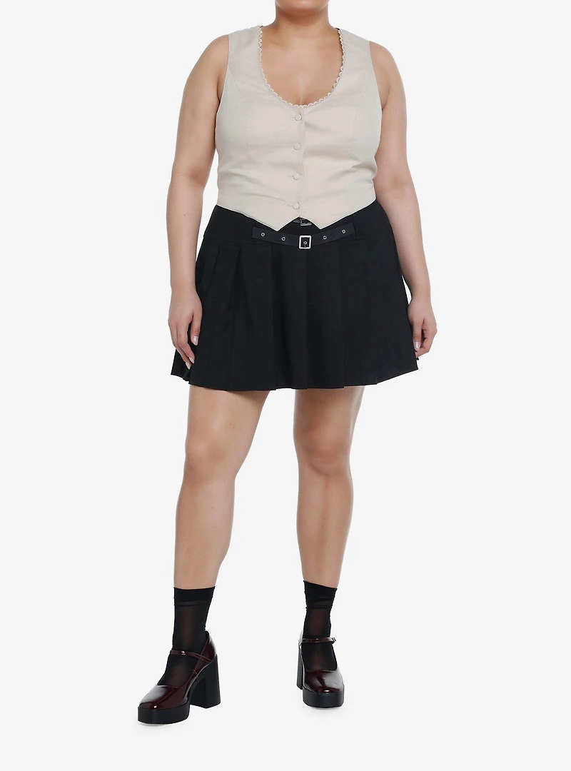 Thorn & Fable Beige Button Front Girls Vest Plus Size