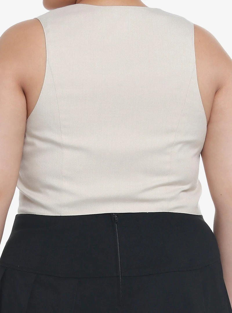 Thorn & Fable Beige Button Front Girls Vest Plus Size