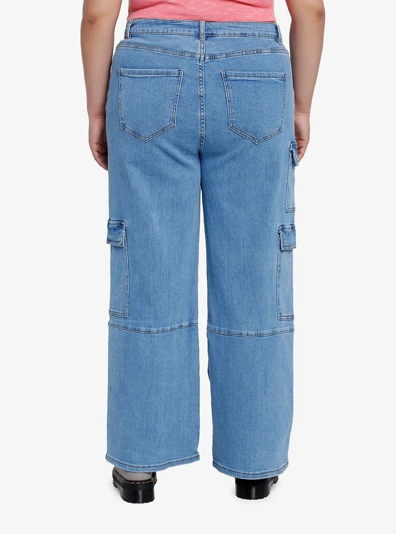 Indigo Wide Leg Cargo Denim Pants Plus Size