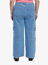 Indigo Wide Leg Cargo Denim Pants Plus Size
