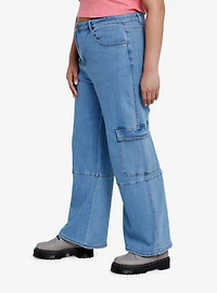 Indigo Wide Leg Cargo Denim Pants Plus Size