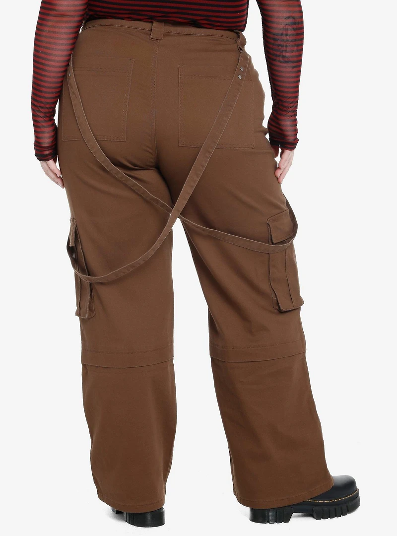 Brown Wide Leg Suspender Pants Plus