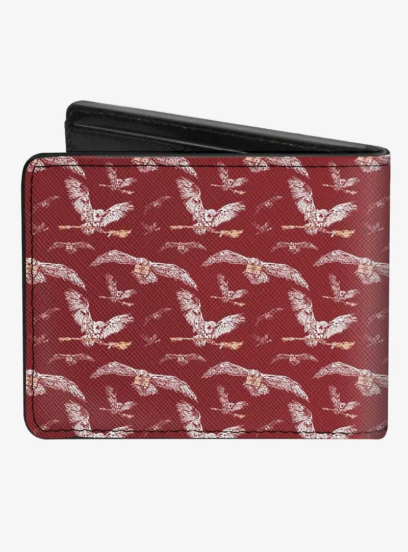 Harry Potter Hedwig Flying Poses Burgundy Bifold Wallet