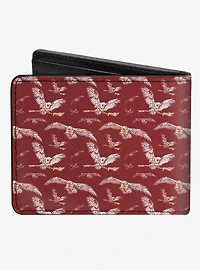 Harry Potter Hedwig Flying Poses Burgundy Bifold Wallet