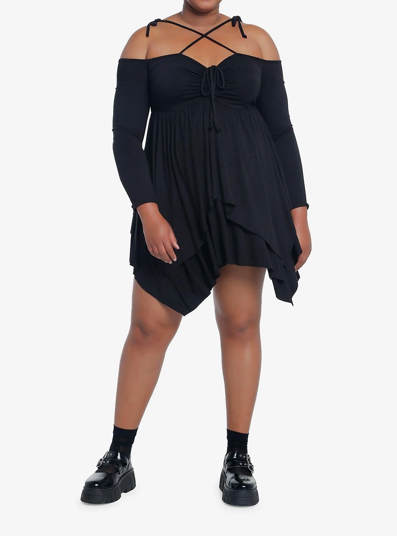 Thorn & Fable Hanky Hem Girls Cold Shoulder Dress Plus Size