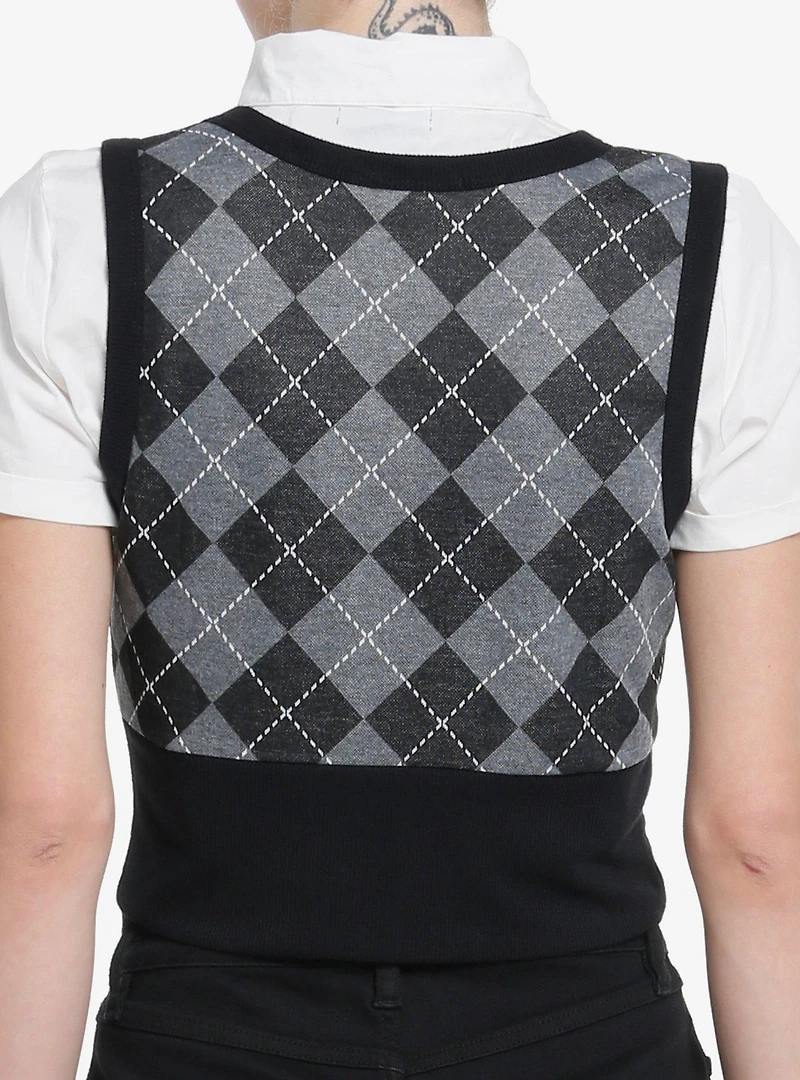 Social Collision Argyle Vest Girls Woven Twofer Top