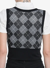 Social Collision Argyle Vest Girls Woven Twofer Top