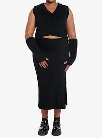 Cosmic Aura Black Fuzzy Girls Vest With Arm Warmers Plus