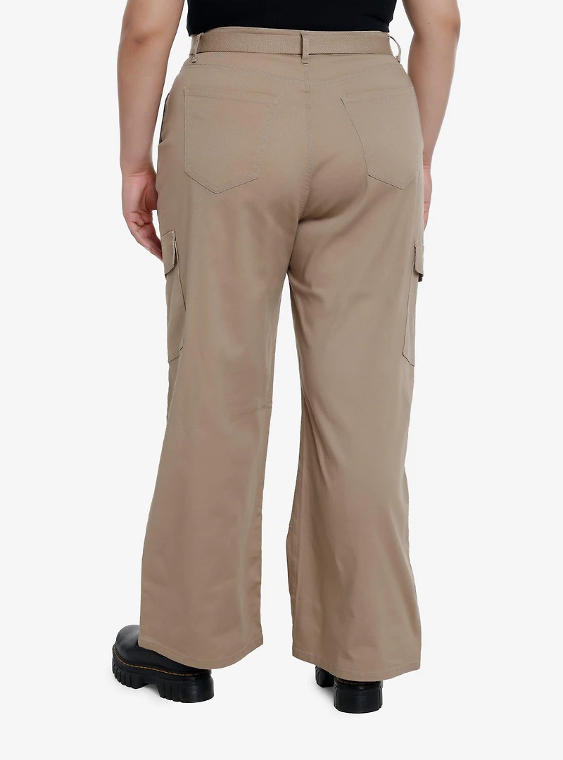 Khaki Belted Cargo Pants Plus