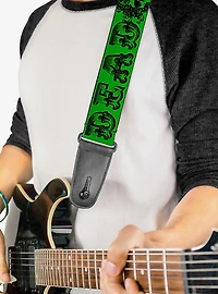 Grateful Dead Skull Roses Green Guitar Strap