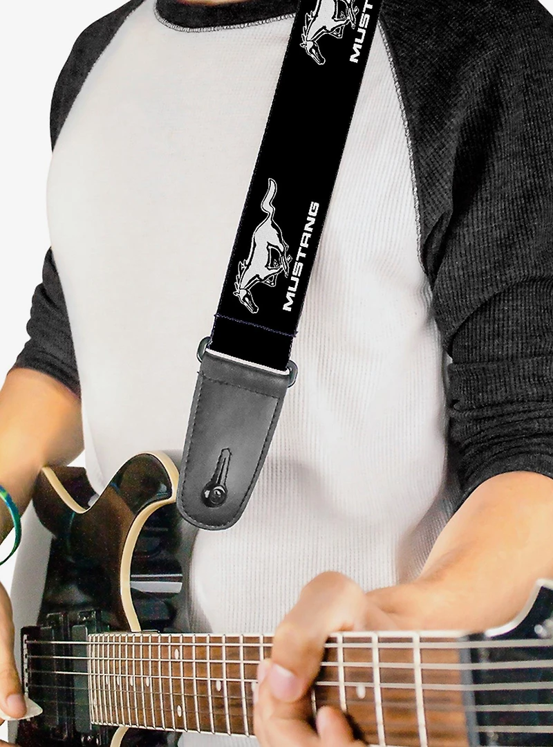 Ford Mustang Black White Logo Repeat Guitar Strap