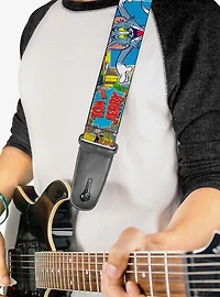 Tom and Jerry Faces Stacked Scene Panels Guitar Strap
