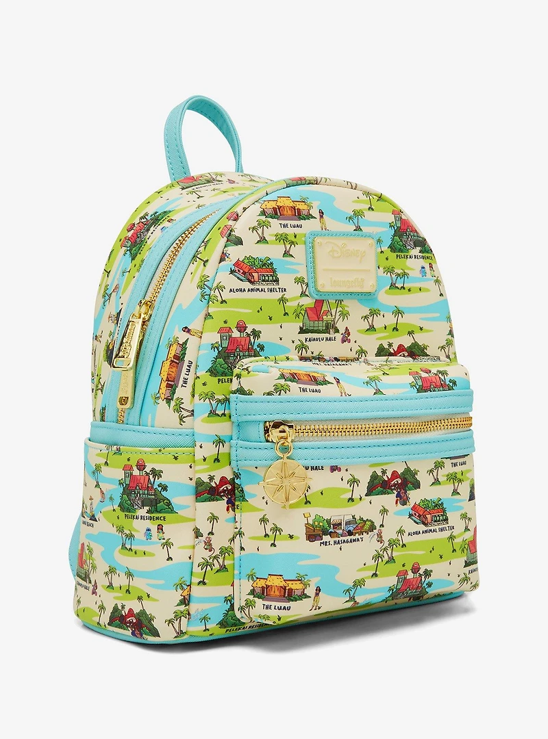 Loungefly Disney Lilo & Stitch Locations Allover Print Mini Backpack - BoxLunch Exclusive