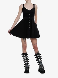 Social Collision Black Corduroy Button Front Sweetheart Dress