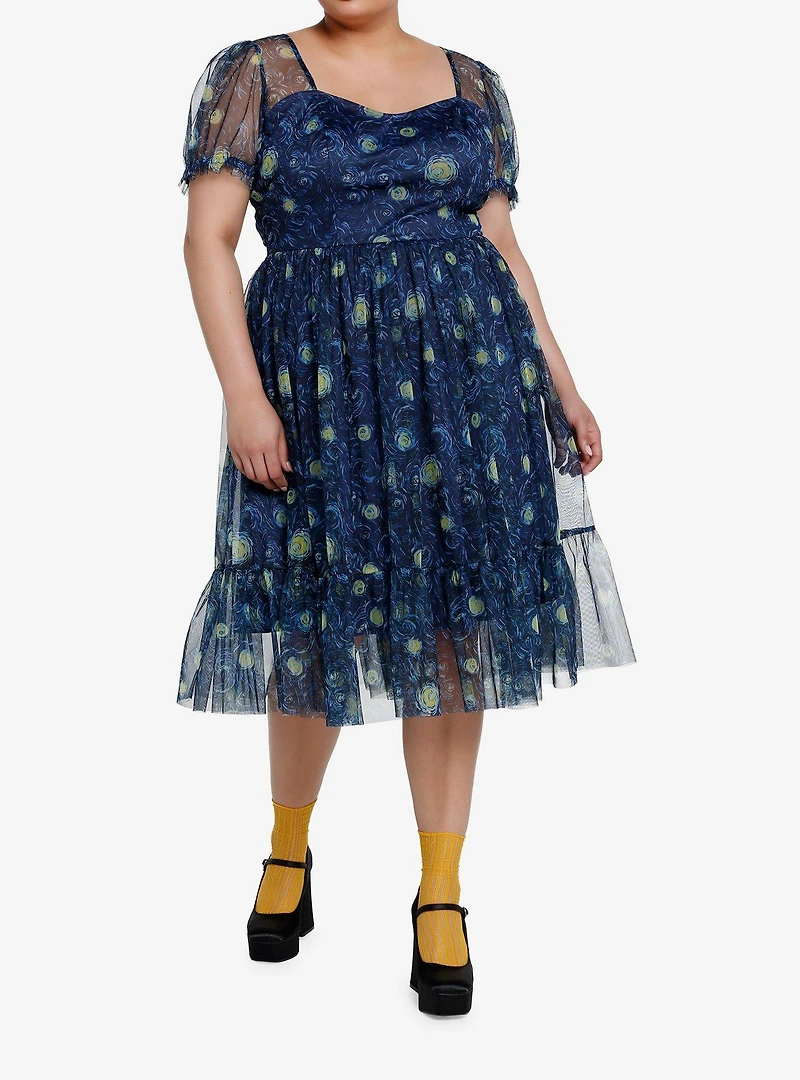 Thorn & Fable Starry Nights Mesh Puff Sleeve Dress Plus Size
