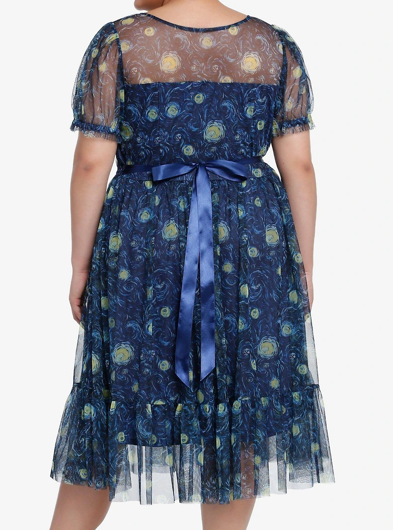 Thorn & Fable Starry Nights Mesh Puff Sleeve Dress Plus Size