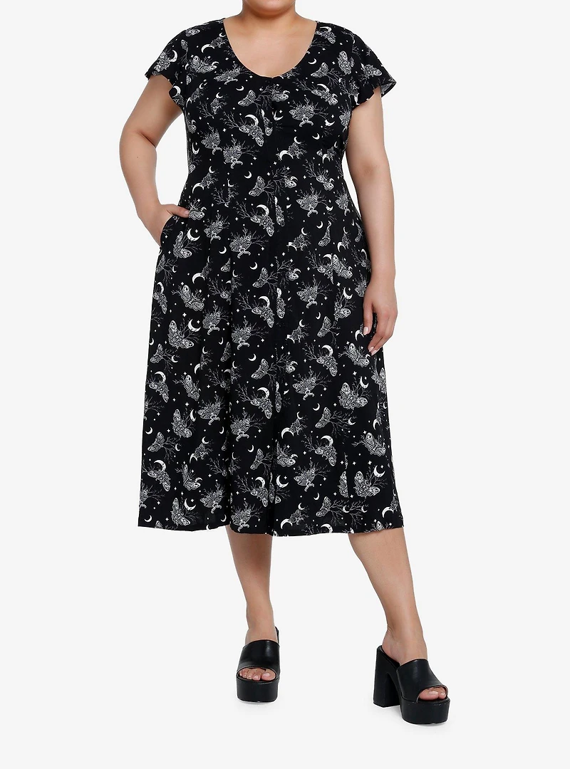 Cosmic Aura Witchy Moth Midi Dress Plus Size