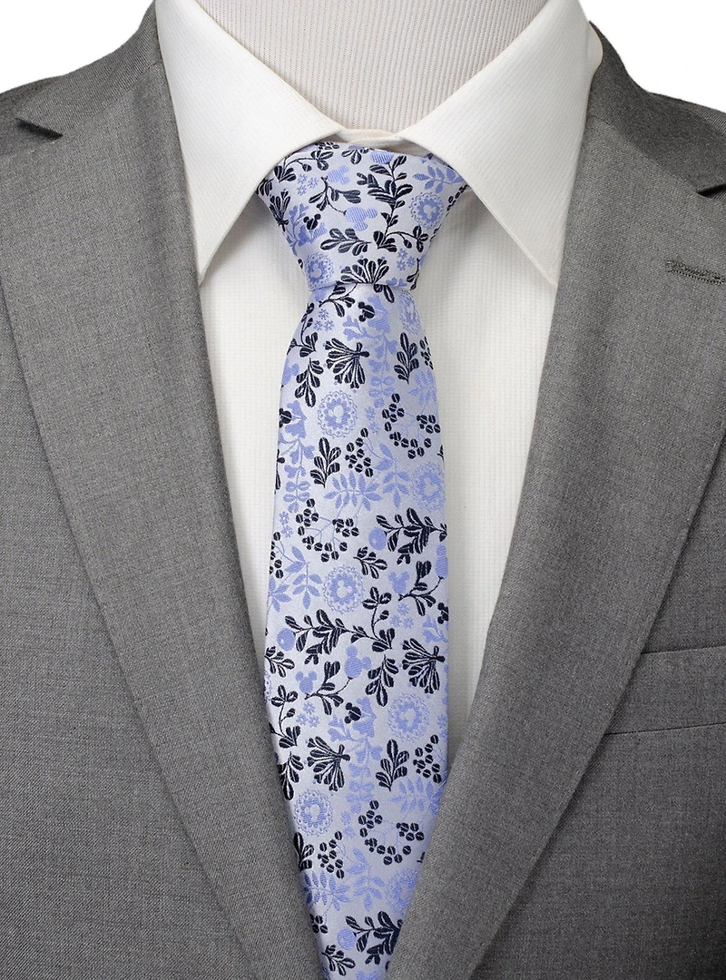 Disney Mickey Mouse Silhouette Floral Blue White Tie