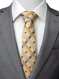 Disney Mickey Mouse Silhouette Tan Plaid Tie