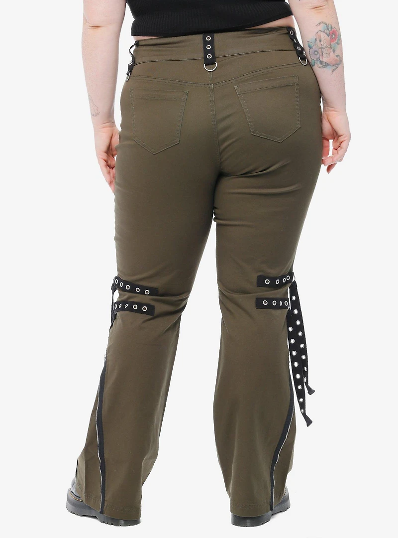 Green Grommet Strap Flare Pants Plus Size