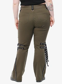 Green Grommet Strap Flare Pants Plus Size