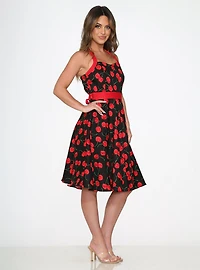 Black Red Cherry Halter Dress