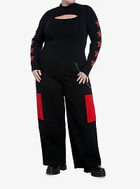 Social Collision Red Stars Cutout Girls Long-Sleeve T-Shirt Plus Size