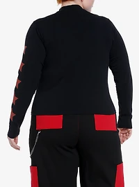 Social Collision Red Stars Cutout Girls Long-Sleeve T-Shirt Plus Size