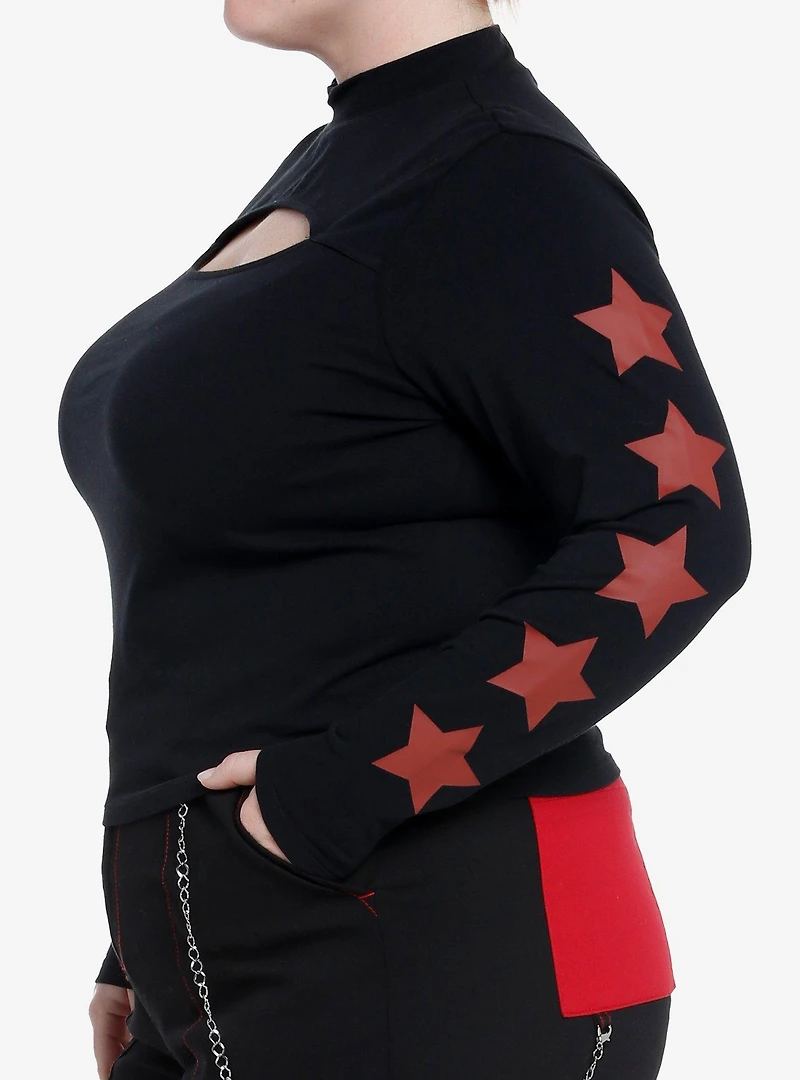Social Collision Red Stars Cutout Girls Long-Sleeve T-Shirt Plus Size