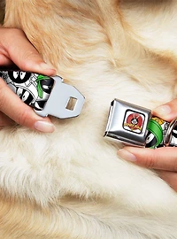 Looney Tunes Marvin The Martian stacked White Black Green Gold Seatbelt Buckle Dog Collar