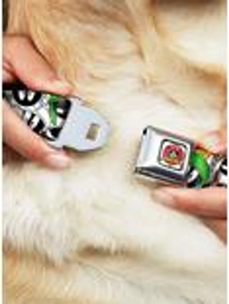 Looney Tunes Marvin The Martian stacked White Black Green Gold Seatbelt Buckle Dog Collar