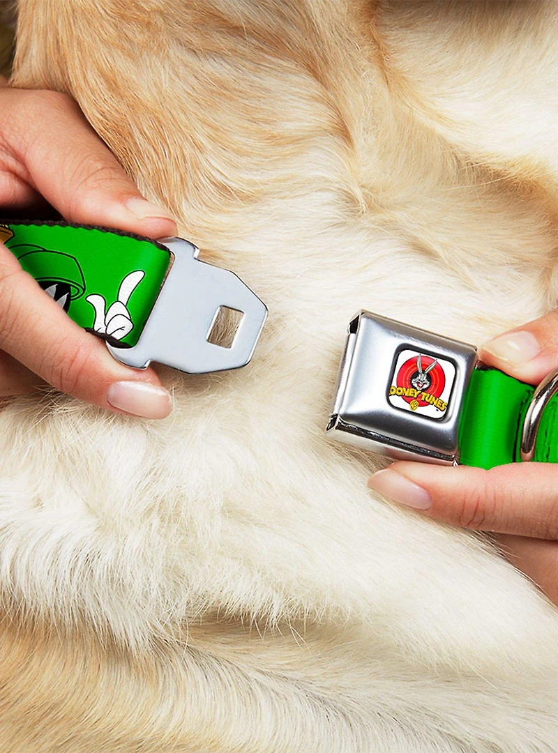Looney Tunes Marvin The Martian Expressions Green Seatbelt Buckle Dog Collar