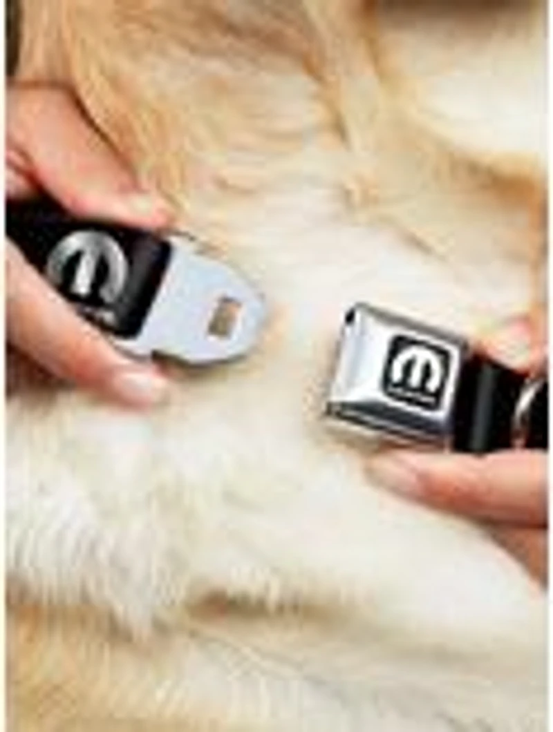 Mopar Logo Repeat Black Silver Gradient Seatbelt Buckle Dog Collar