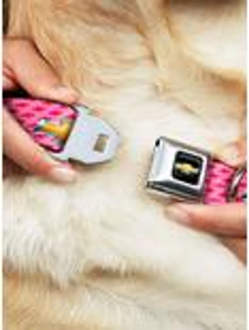 Chevy Gold Bowtie Logo Pink Seatbelt Buckle Dog Collar