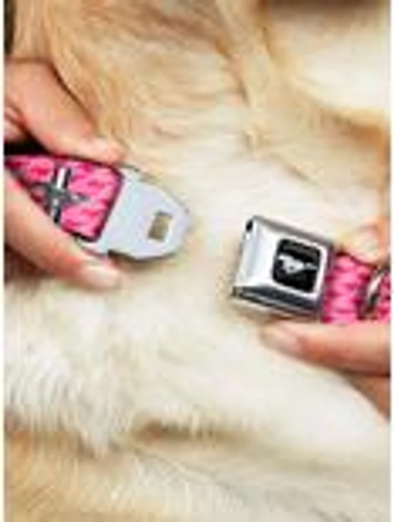 Ford Mustang Bars Text Pink Logo Repeat Seatbelt Buckle Dog Collar