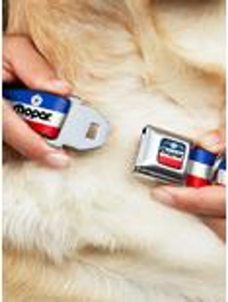 Mopar Logo Stripe Blue White Red Seatbelt Buckle Dog Collar