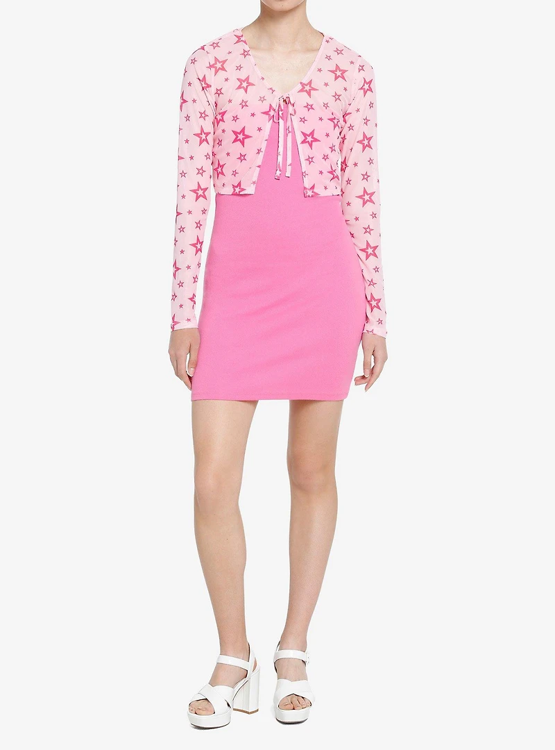 Sweet Society Star Mesh Tie-Front Girls Crop Long-Sleeve Top