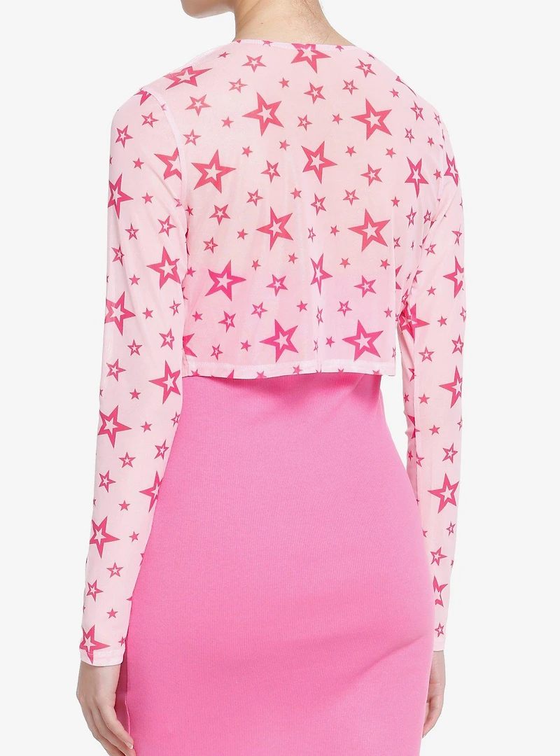 Sweet Society Star Mesh Tie-Front Girls Crop Long-Sleeve Top